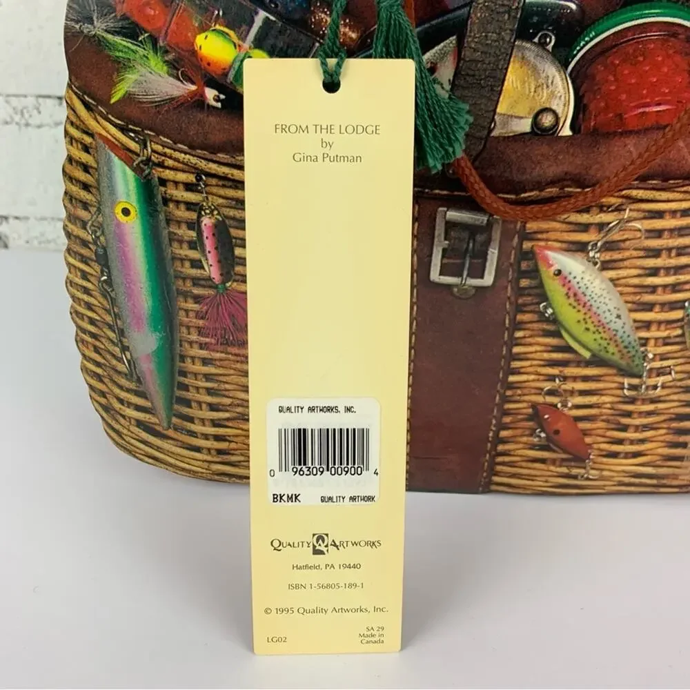 Vintage 90s Paper Gift Bag Fishing Tackle Box Theme Fathers Day Dad Present